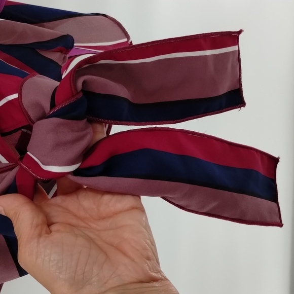 Worthington striped blouse size large maroon pink and tan w tie flutter sleeve - Picture 12 of 12